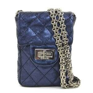 CHANEL Blue Leather Shoulder Bag